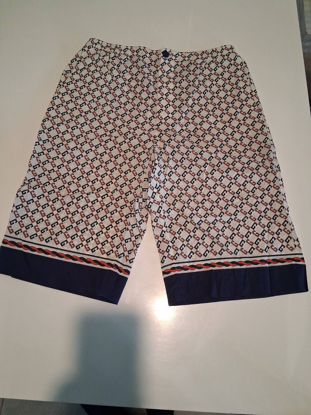 GUCCI Geometric G Print Cotton Muslin Shorts Cream Navy Red Mens IT 44 XS S
